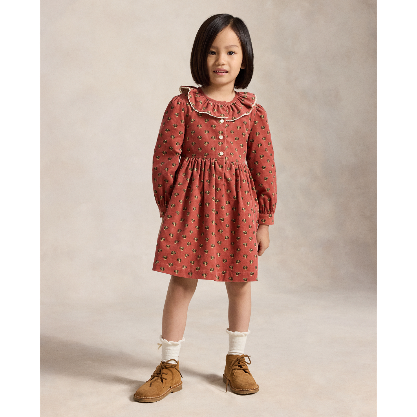 Детское платье Ralph Lauren Dog-Print Cotton Corduroy Shirtdress, цвет: Розовый — фото 4