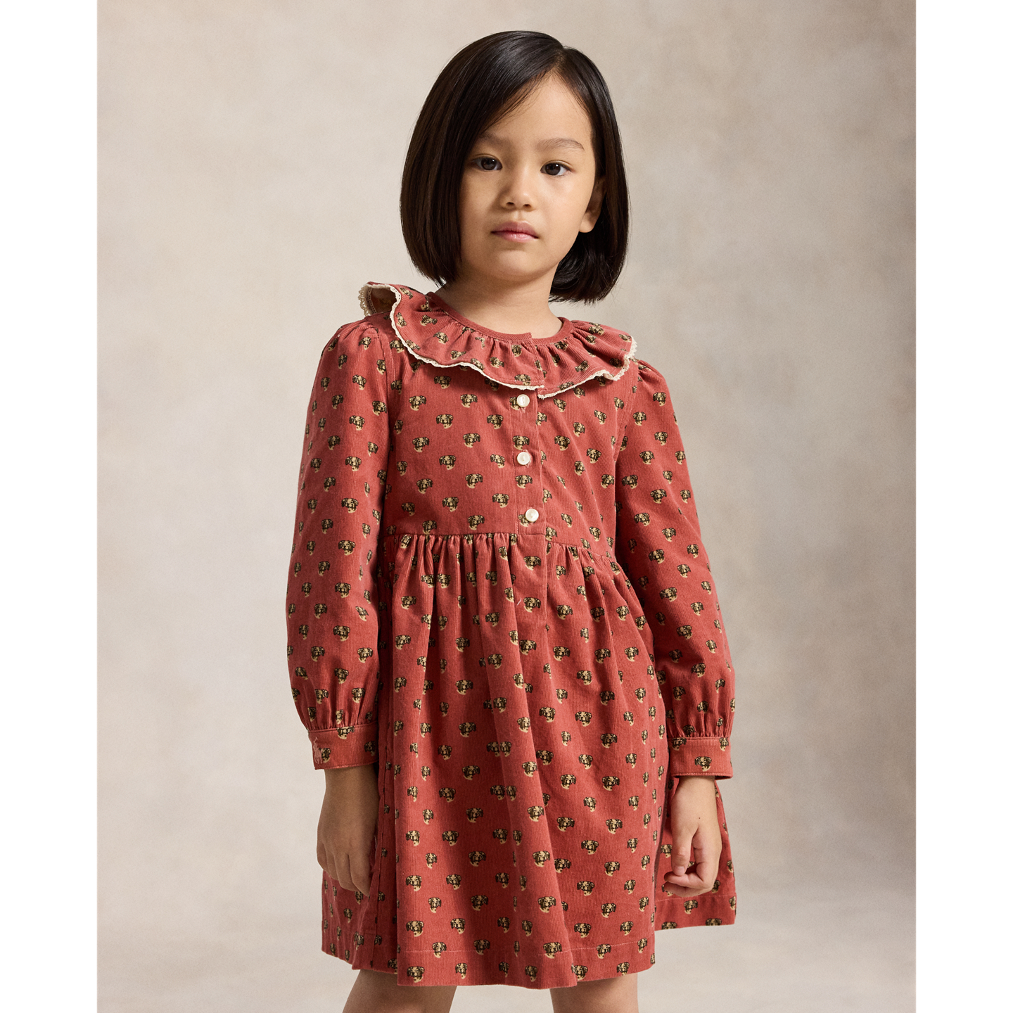Детское платье Ralph Lauren Dog-Print Cotton Corduroy Shirtdress, цвет: Розовый — фото 2