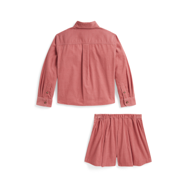 コットン コーデュロイ シャツ & キュロット ショートパンツ