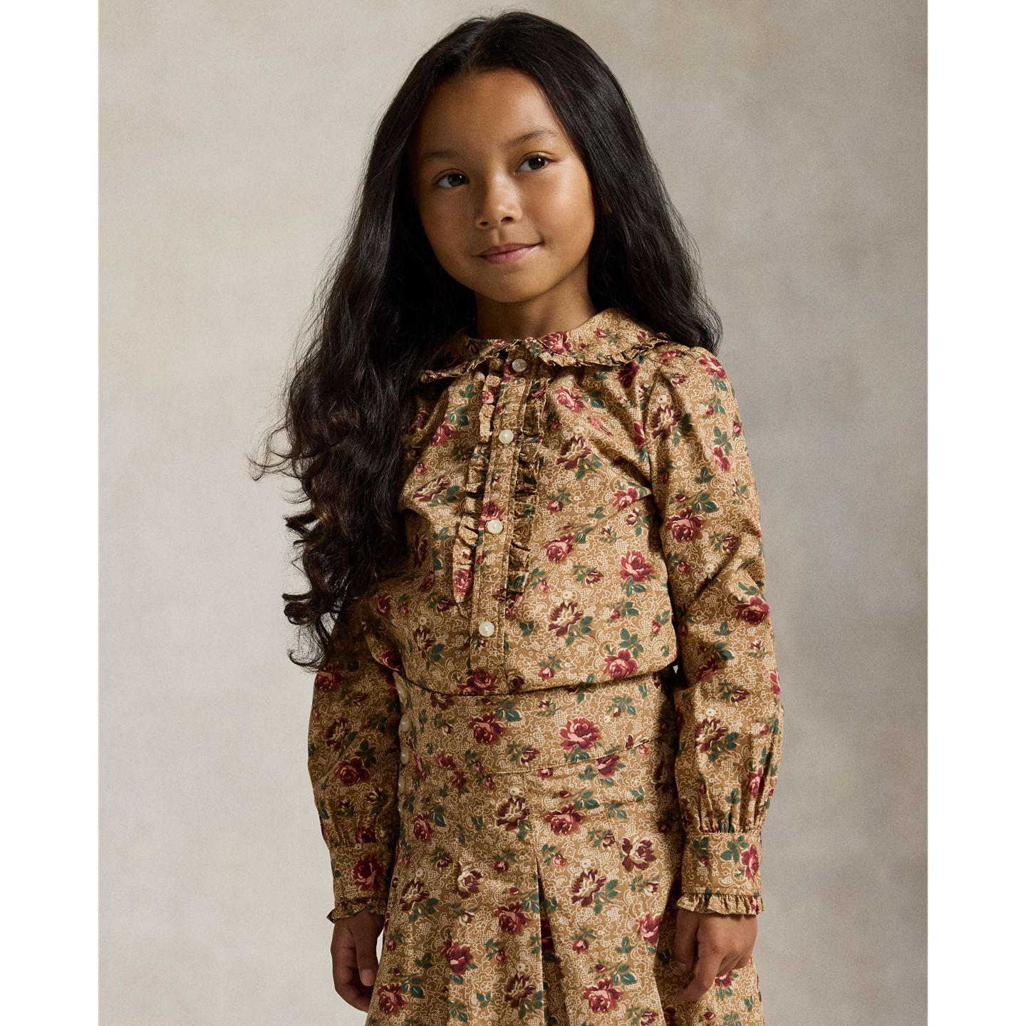 Топ Ralph Lauren Floral Cotton Poplin Ruffled Top, цвет: Розовый — фото 2