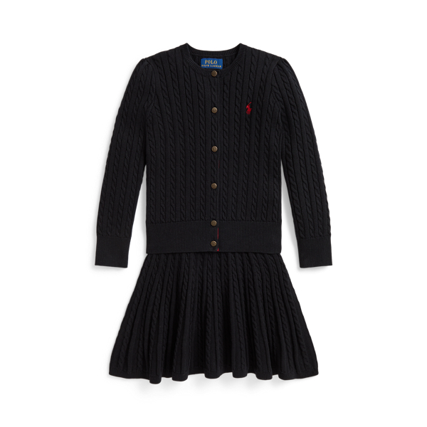 Cardigan et jupe mini-torsades en coton