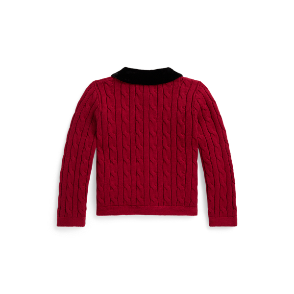 Velvet-Trim Cable Cotton Cardigan