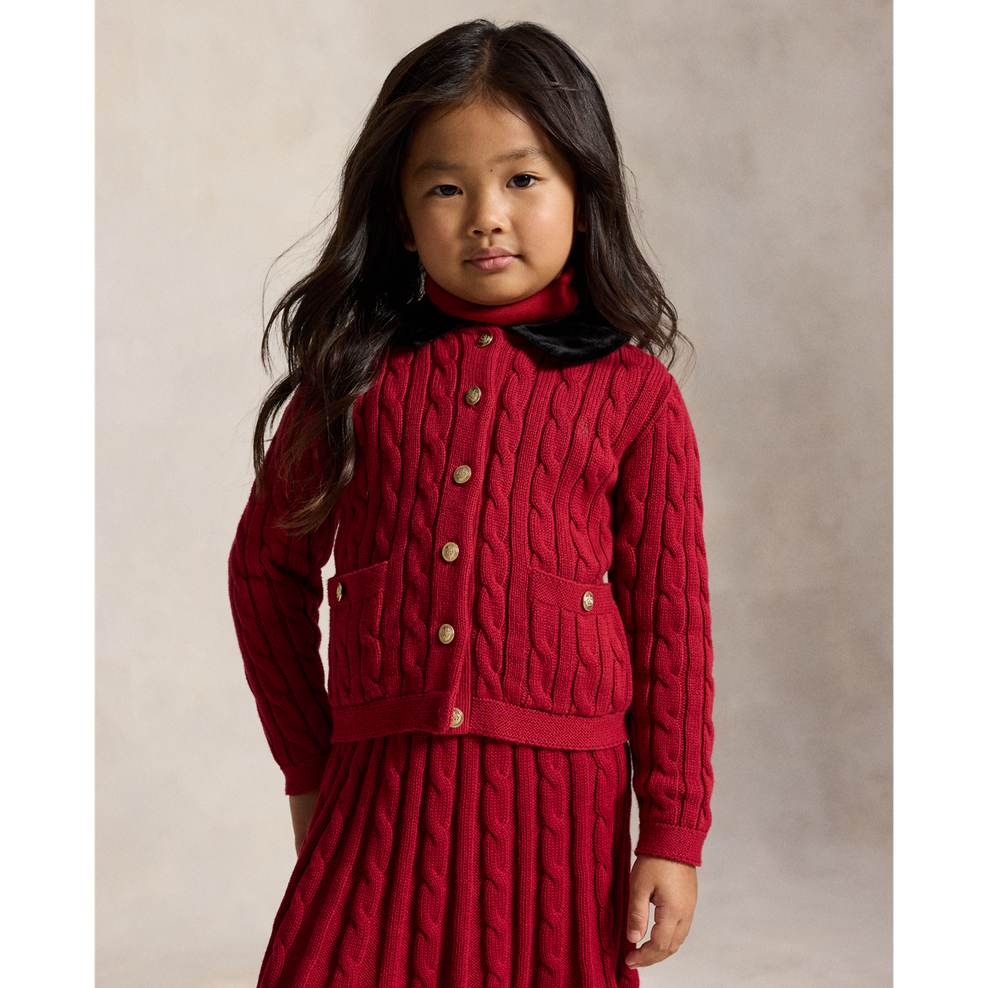 Детский кардиган Ralph Lauren Velvet-Trim Cable Cotton, цвет: Красный — фото 5