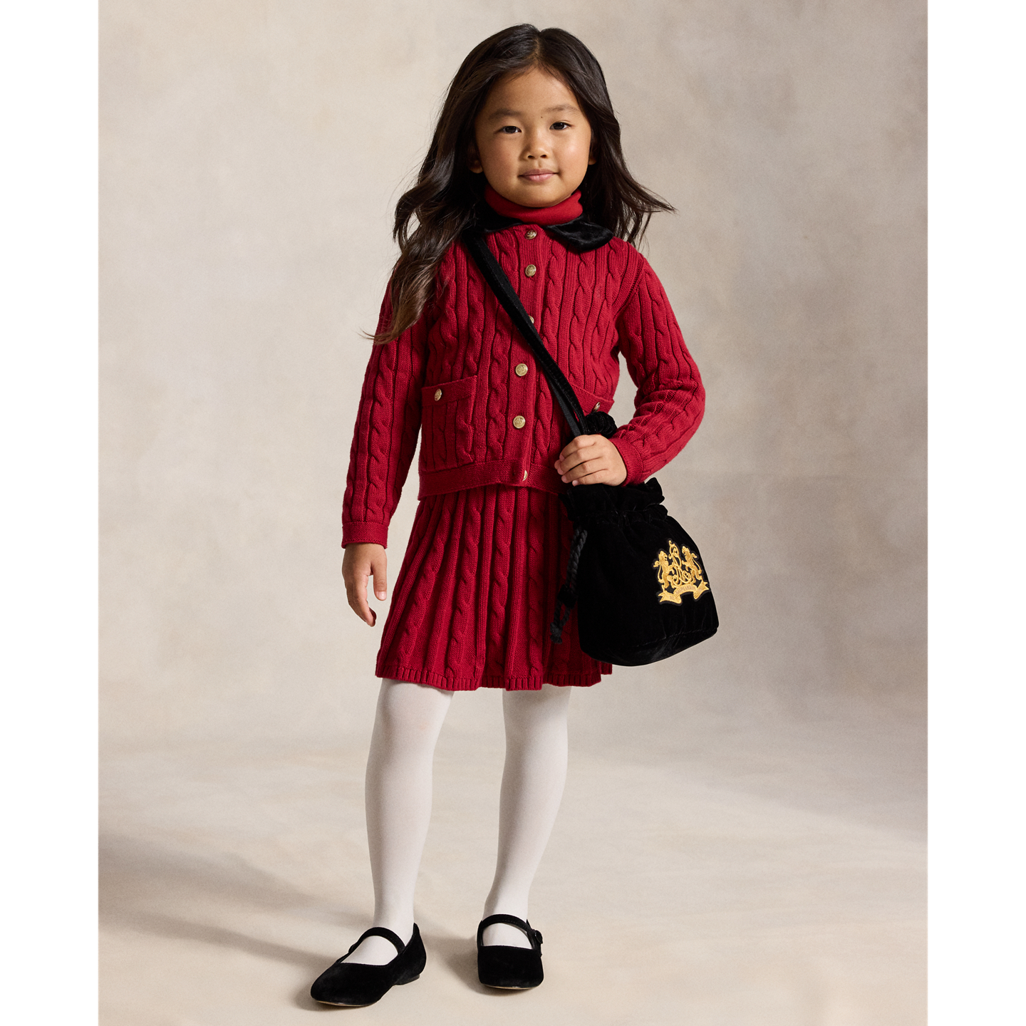 Детский кардиган Ralph Lauren Velvet-Trim Cable Cotton, цвет: Красный — фото 2