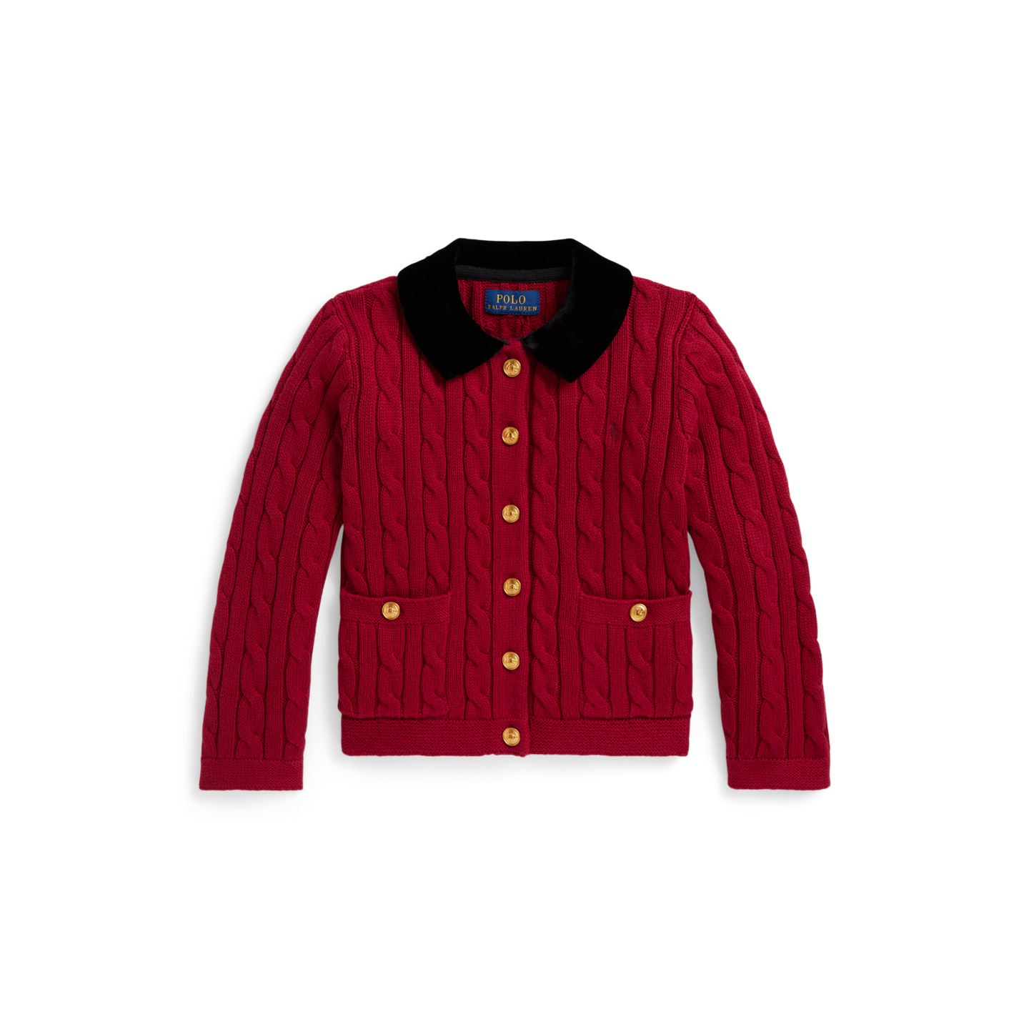 Детский кардиган Ralph Lauren Velvet-Trim Cable Cotton, цвет: Красный — фото 6