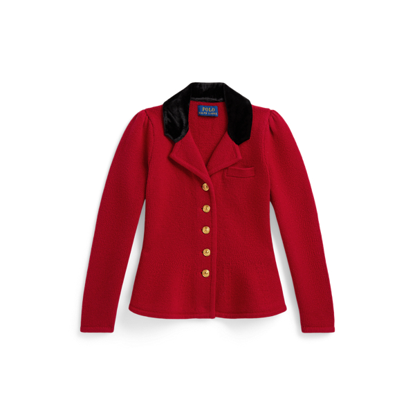 Velvet-Collar Knitted Wool Blazer