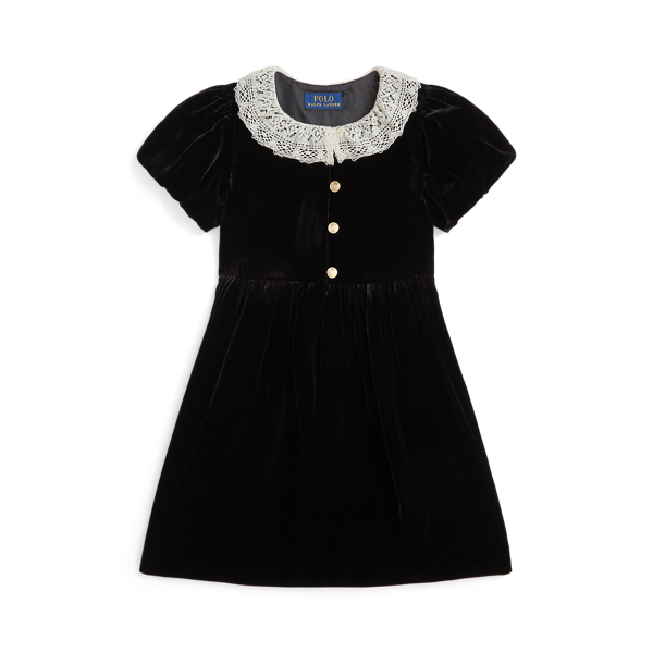 Samtkleid mit Spitzenbesatz