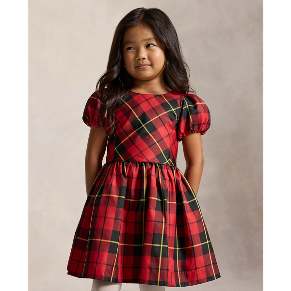 Geruite taffeta jurk met ballonmouwen