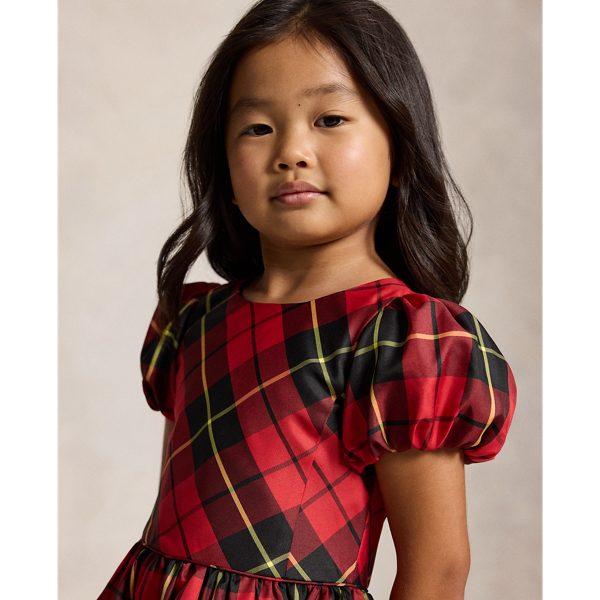 Geruite taffeta jurk met ballonmouwen
