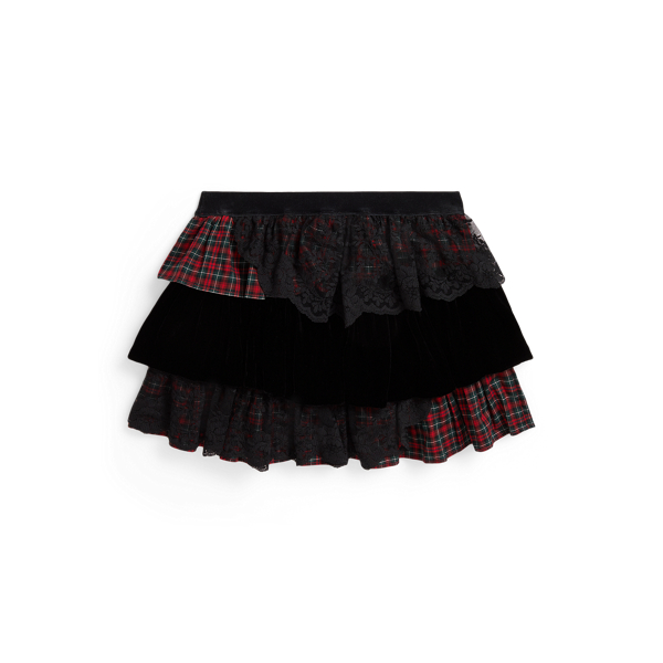 Lace-Trim Tiered Cotton Poplin Skirt