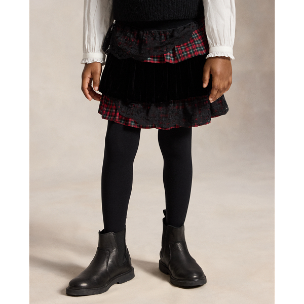 Lace-Trim Tiered Cotton Poplin Skirt