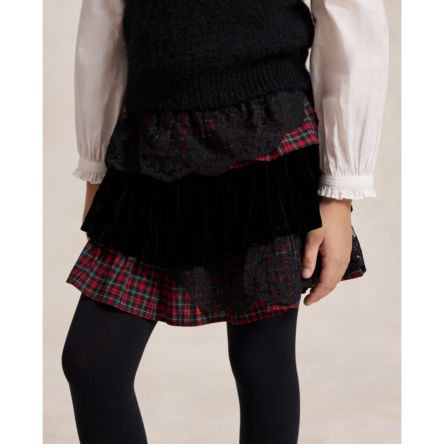 Детская юбка Ralph Lauren Lace-Trim Tiered Cotton Poplin, цвет: Разноцветный — фото 3