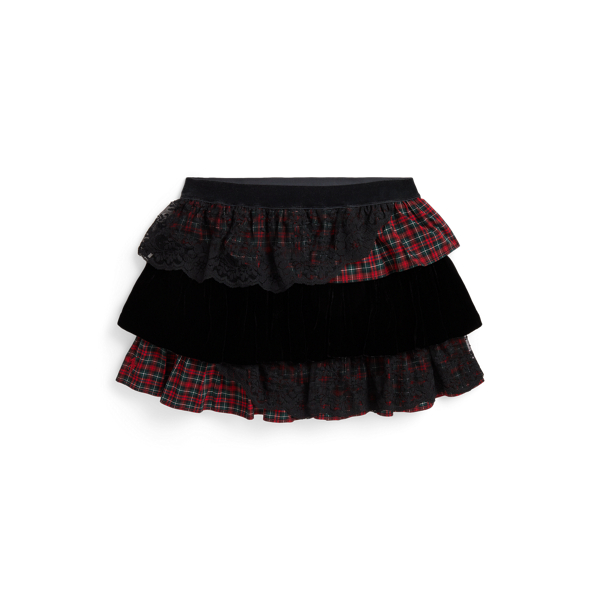Lace-Trim Tiered Cotton Poplin Skirt