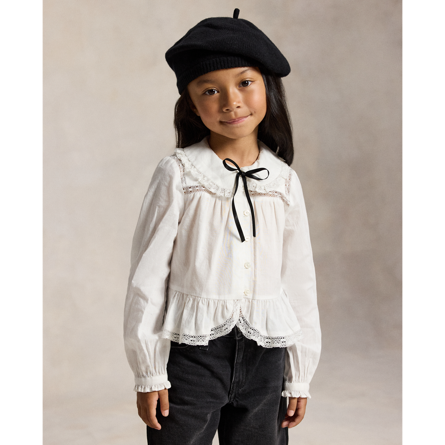 Детский топ Ralph Lauren Lace-Trim Cotton Top, цвет: Белый — фото 4
