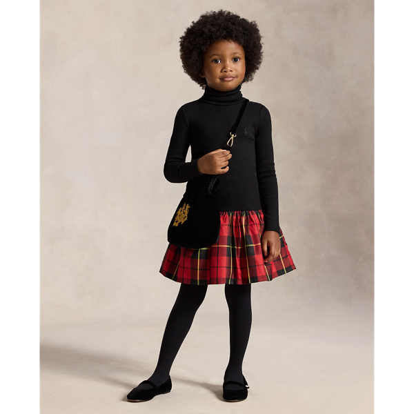 Plaid-Skirt Turtleneck Dress