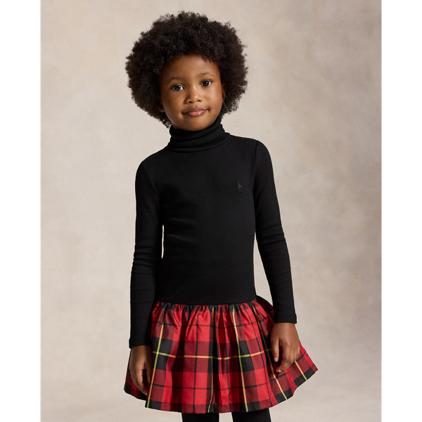 Plaid-Skirt Turtleneck Dress