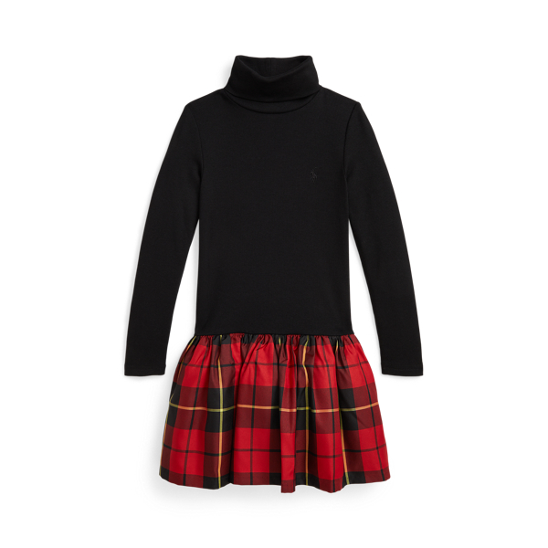 Plaid-Skirt Turtleneck Dress