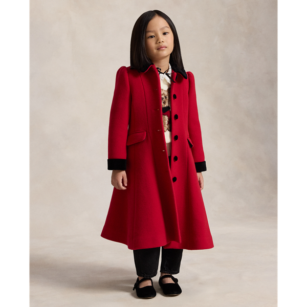 Velvet-Trim Wool Princess Coat