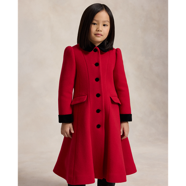 Velvet-Trim Wool Princess Coat