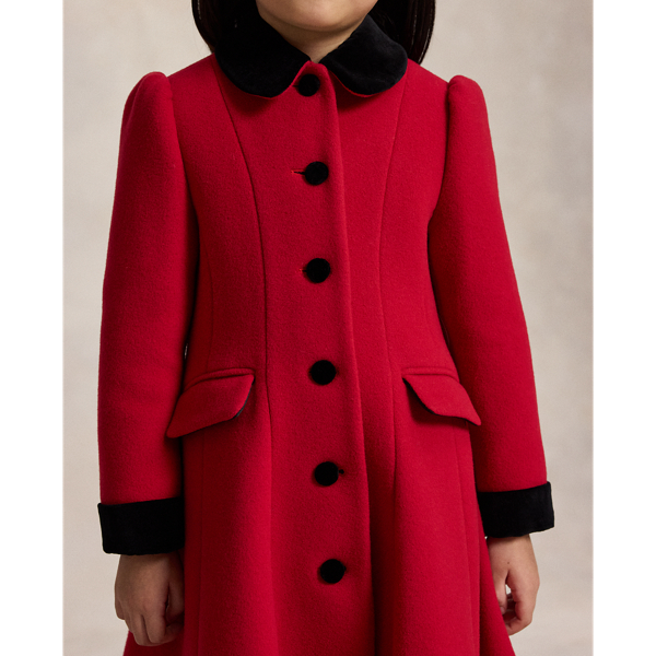 Velvet-Trim Wool Princess Coat