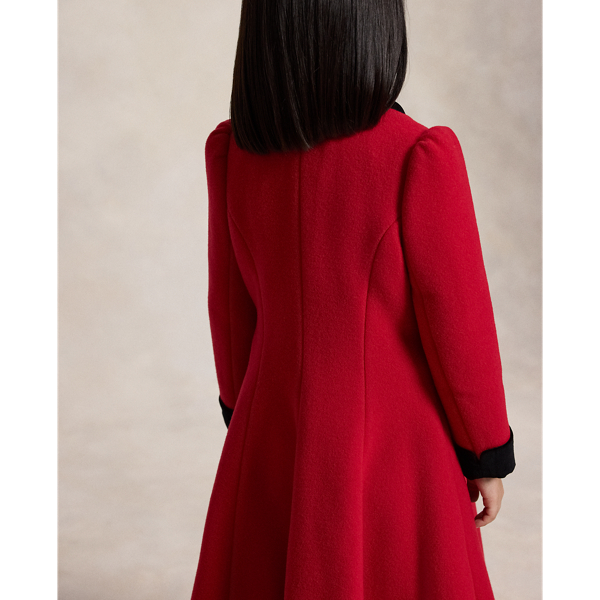 Velvet-Trim Wool Princess Coat