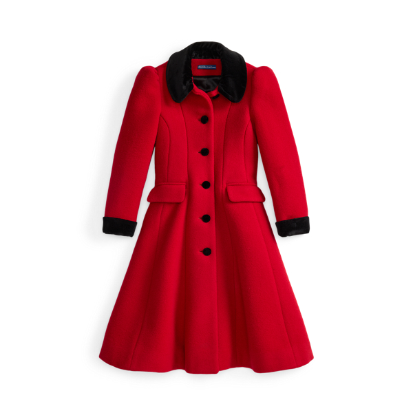 Velvet-Trim Wool Princess Coat