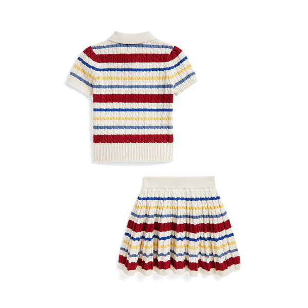 Striped Cable Cotton Sweater & Skirt