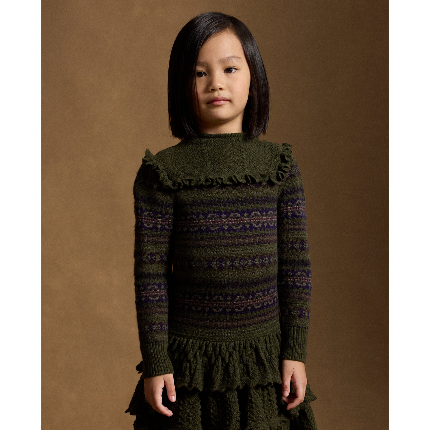 Детское платье Ralph Lauren Fair Isle Cashmere-Blend, цвет: Оливковый меланжевый разноцветный — фото 2