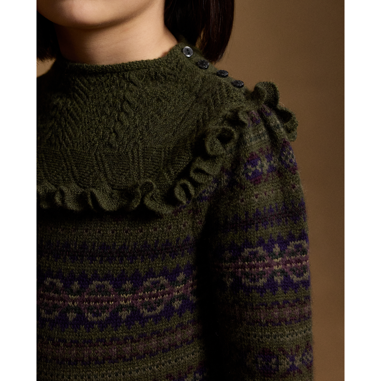 Детское платье Ralph Lauren Fair Isle Cashmere-Blend, цвет: Оливковый меланжевый разноцветный — фото 3
