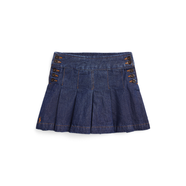 Pleated Cotton Denim Skirt