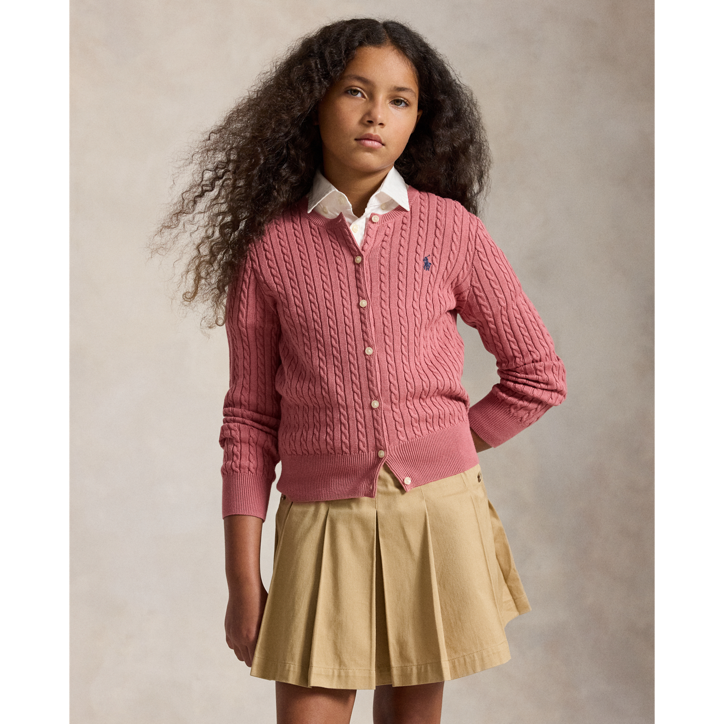 Детский кардиган Ralph Lauren Mini-Cable Cotton, цвет: Холщовый розовый — фото 4