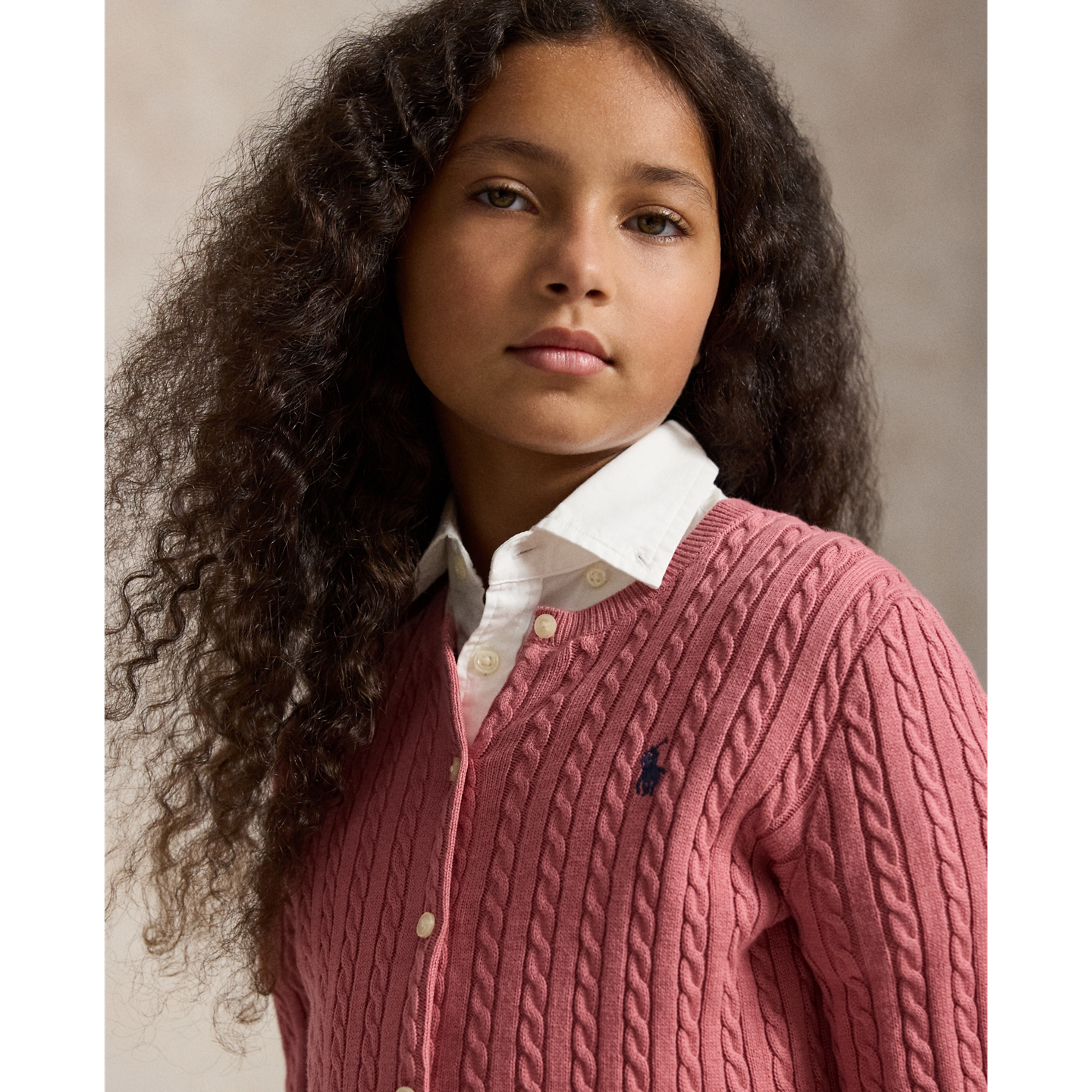 Детский кардиган Ralph Lauren Mini-Cable Cotton, цвет: Холщовый розовый — фото 3