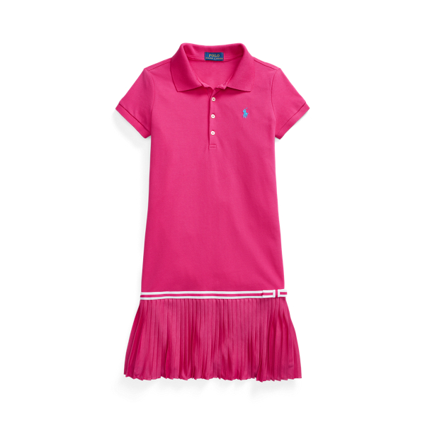 Pleated Cotton Mesh Polo Dress