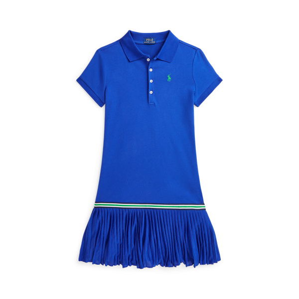 Pleated Stretch Mesh Polo Dress