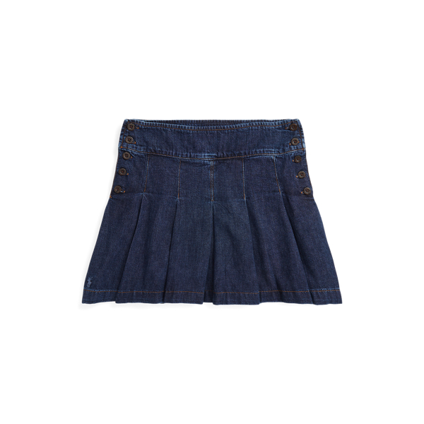Pleated Cotton Denim Skirt
