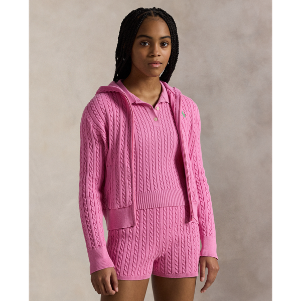 Sweat à capuche zippé à mini-torsades