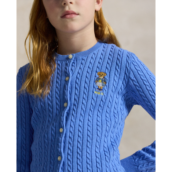 Harbor Island Blue Polo Bear Mini-Cable Cotton Cardigan Girls 7-16 5