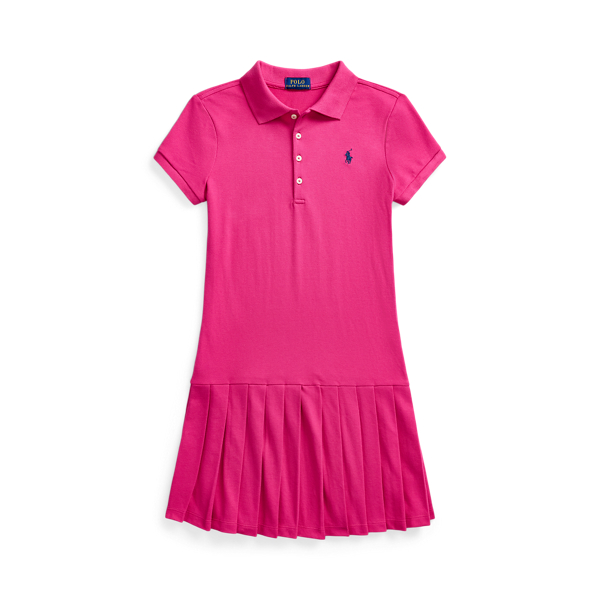 Pleated Stretch Mesh Polo Dress