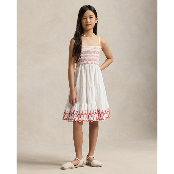 White Smocked Eyelet Cotton Jersey Dress Girls 7-14 Years 1