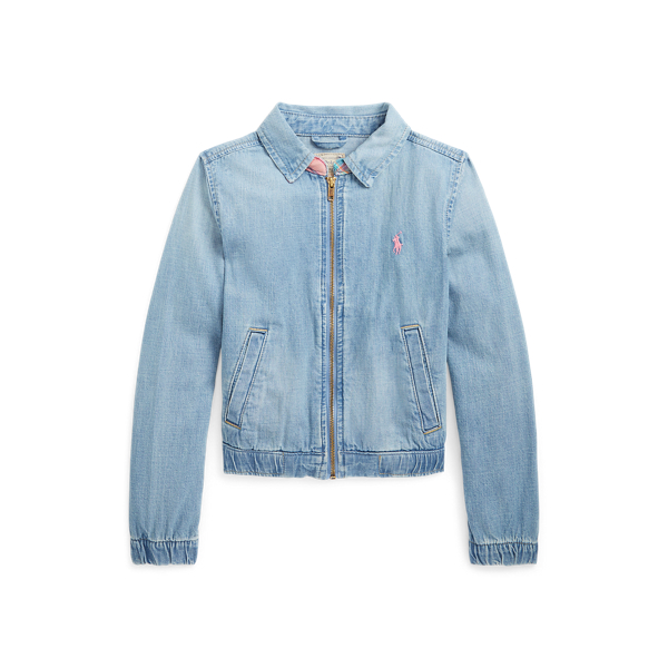 Veste en denim &agrave; col et motif madras