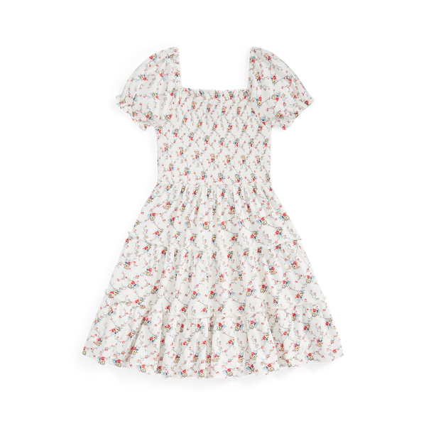 Robe smock&eacute;e fleurie en jersey de coton