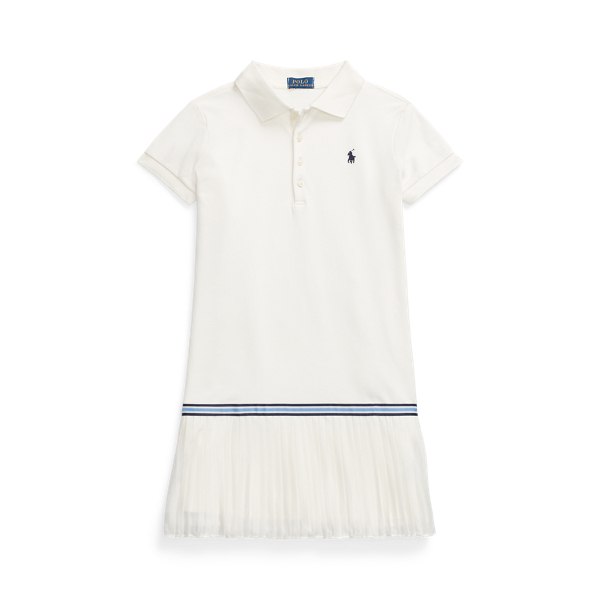 Pleated Stretch Mesh Polo Dress