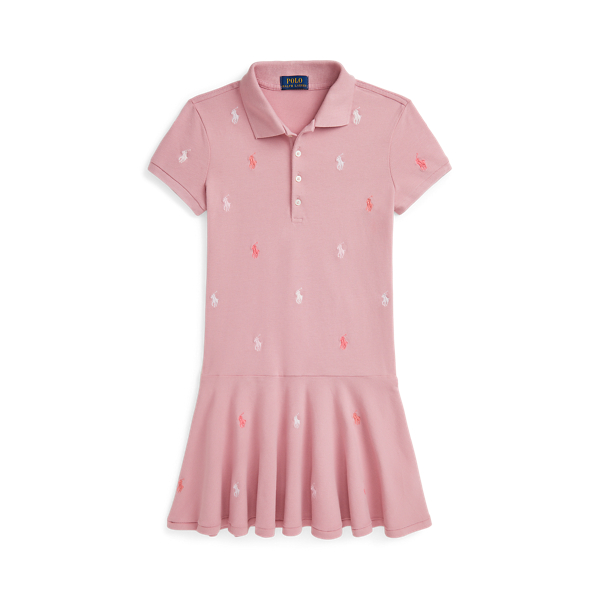 Tickled Pink/Multi Polo Pony Stretch Mesh Polo Dress Girls 7-16 1