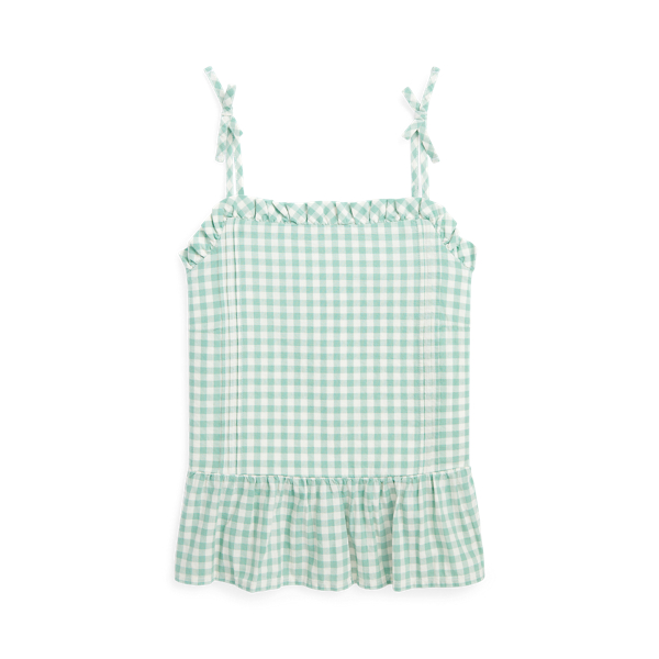 Gingham Cotton Madras Peplum Top