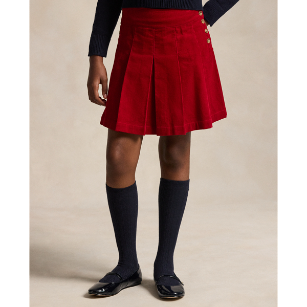 Pleated red corduroy skirt best sale