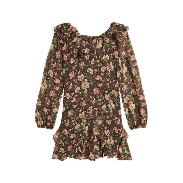 Patchwork-Print Ruffled Chiffon Dress