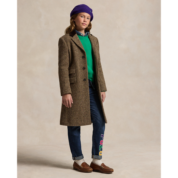 Brown Khaki Herringbone Wool Herringbone Princess Coat Girls 7-14 Years 1