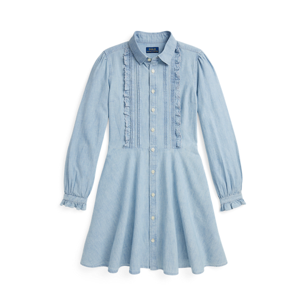 Chambray katoenen jurk met ruches Girls 7-14 Years in 1
