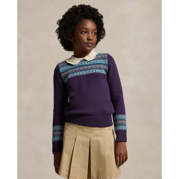 Purple Heather Multi Fair Isle Wool-Blend Jumper Girls 7-14 Years 1