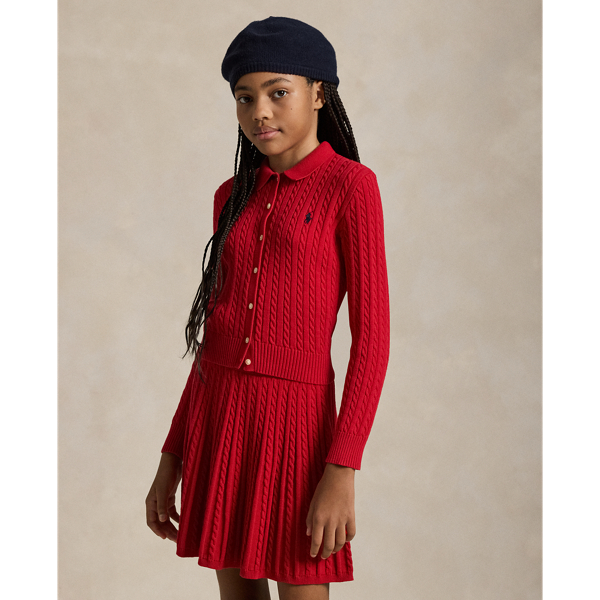 RL 2000 Red/Navy Cotton Polo Cardigan & Skirt Set Girls 7-16 1